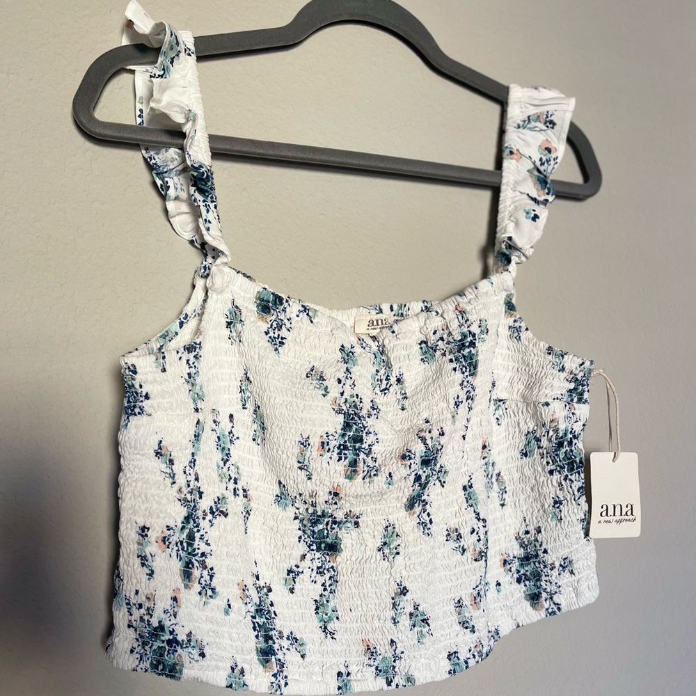 a.n.a. floral smocked crop top NWT